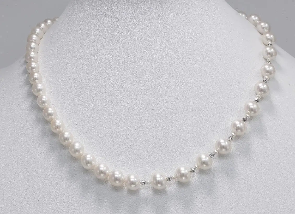 Akoya Pearl Half and Half Necklace with 14K White Gold Marina Pearls