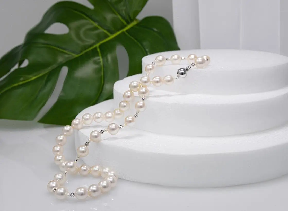 Akoya Pearl Half and Half Necklace with 14K White Gold Marina Pearls