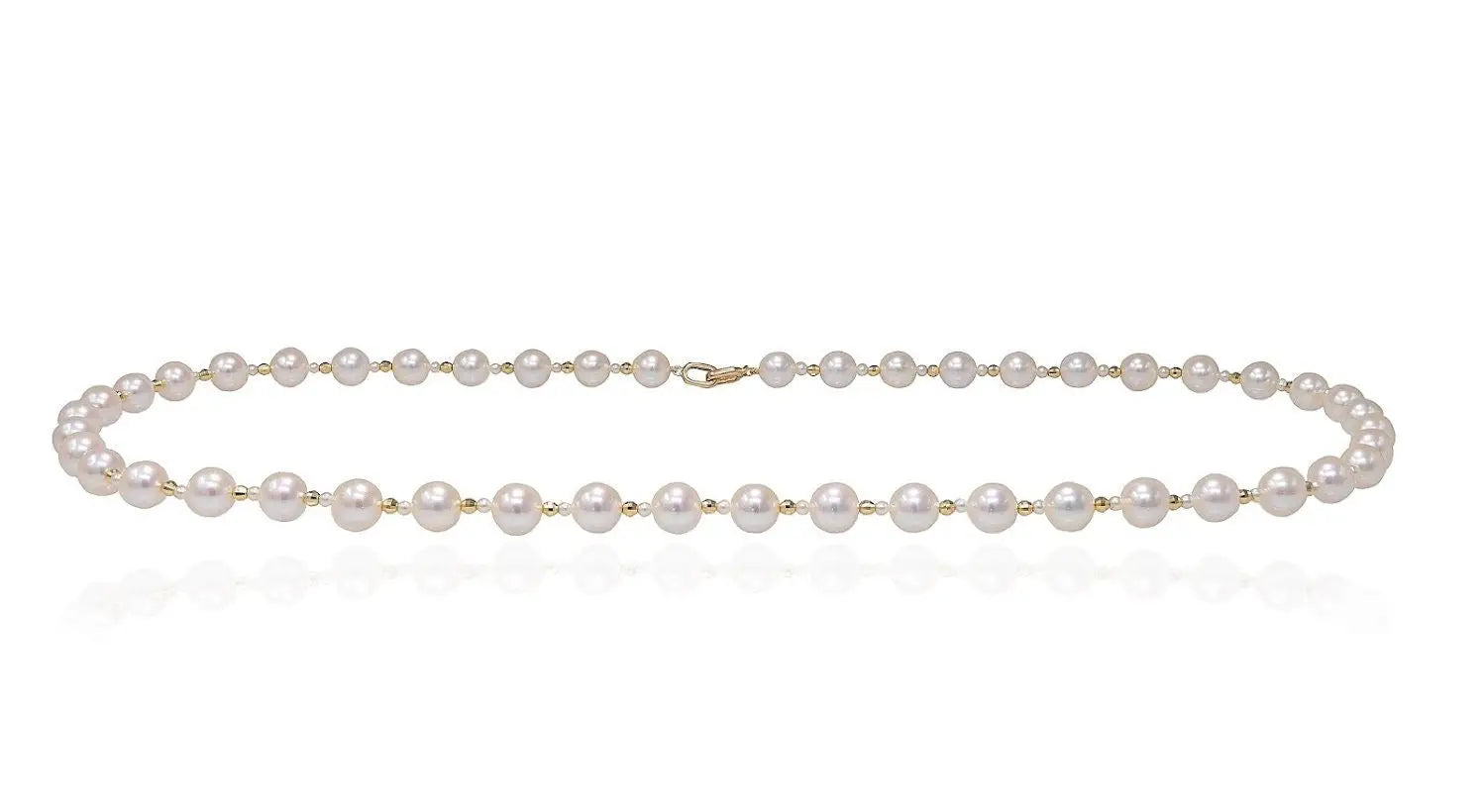 Akoya Pearl Station Necklace with 14K Yellow Gold Marina Pearls