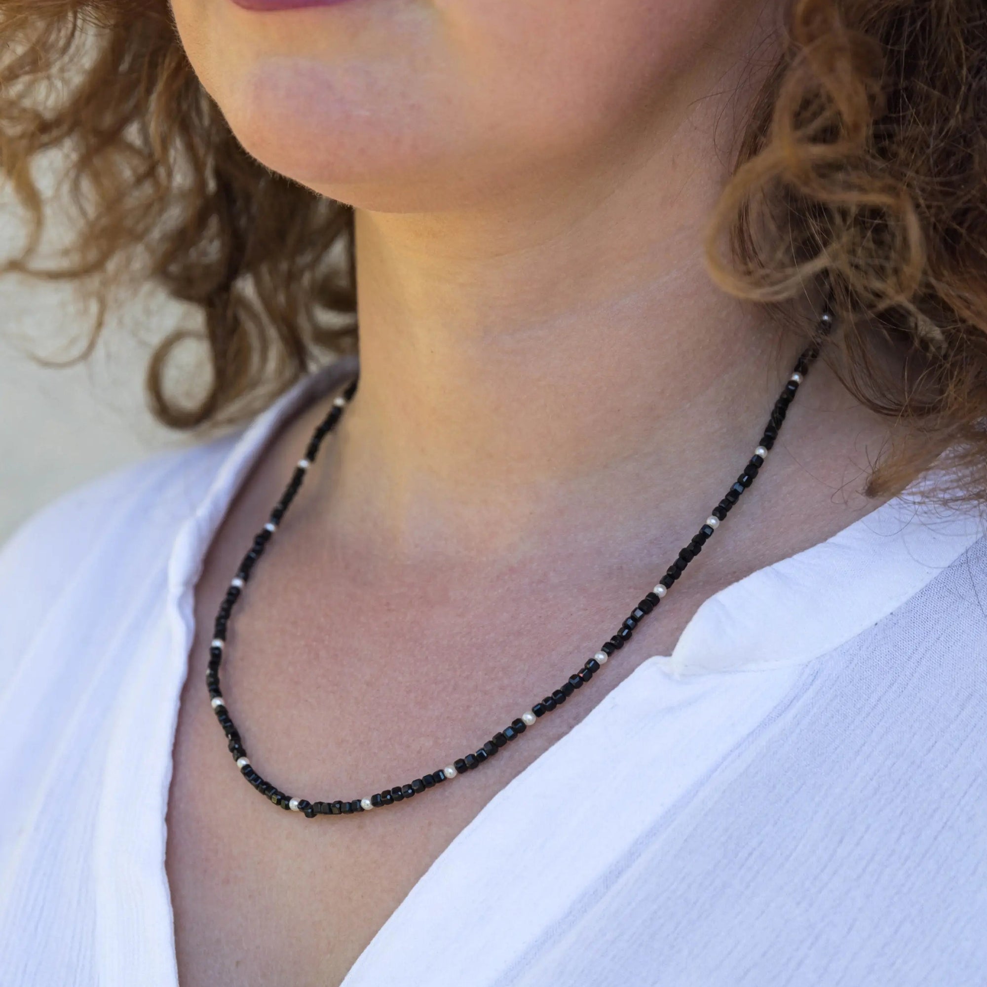 Baby Akoya Pearl with Black Spinel Necklace Marina Pearls