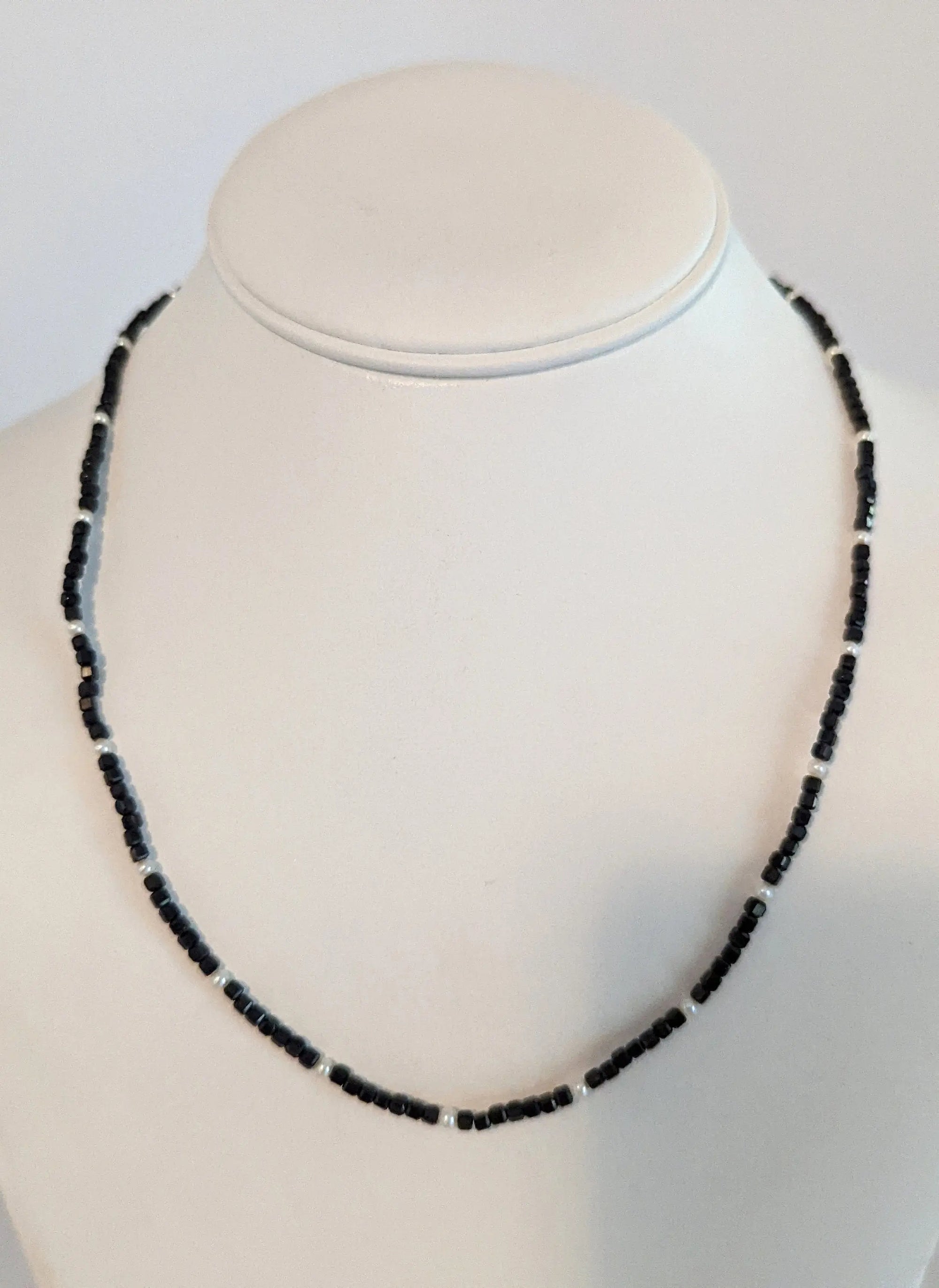 Baby Akoya Pearl with Black Spinel Necklace Marina Pearls