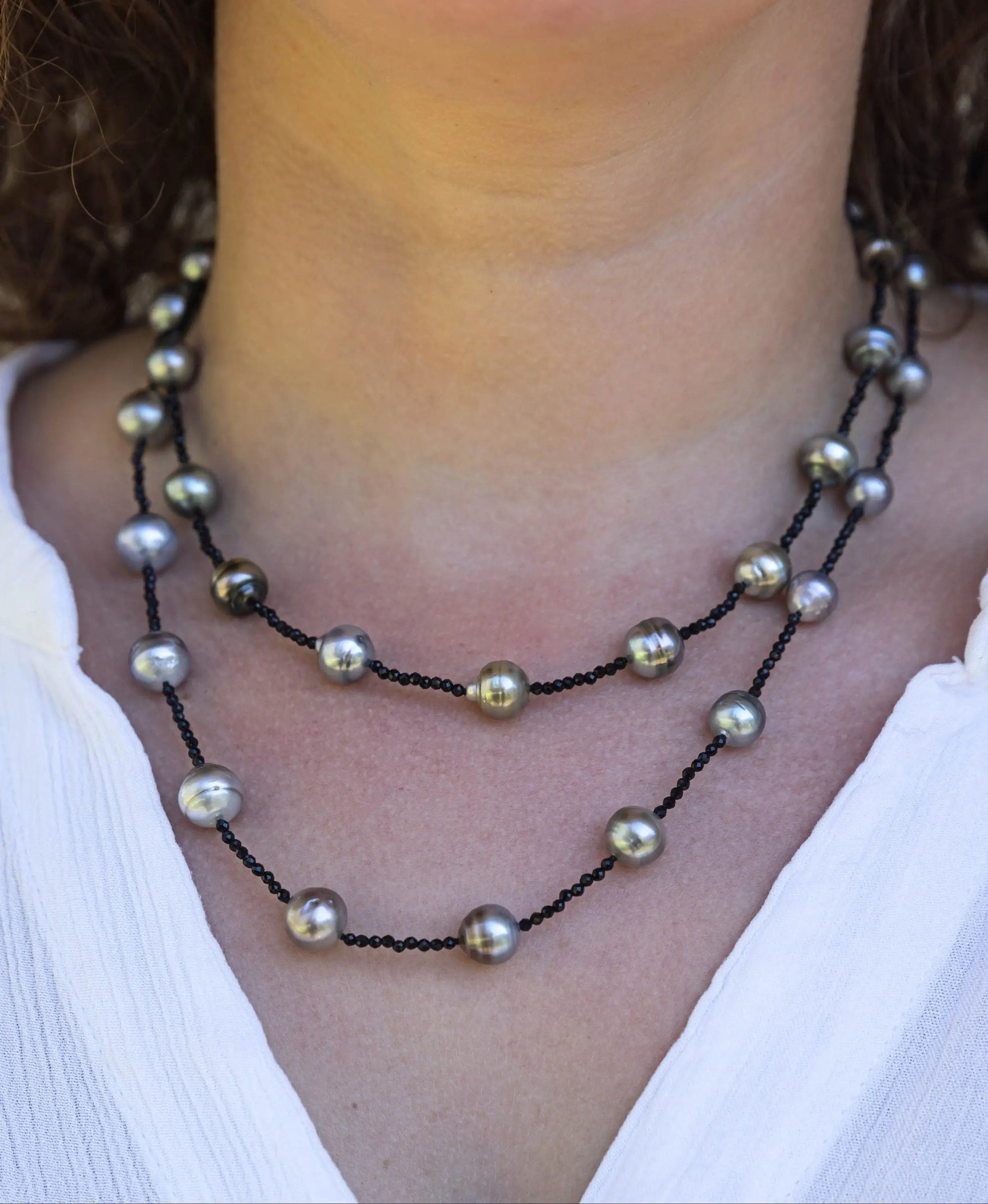 Black Spinel and Tahitian Pearls Necklace Rope Marina Pearls