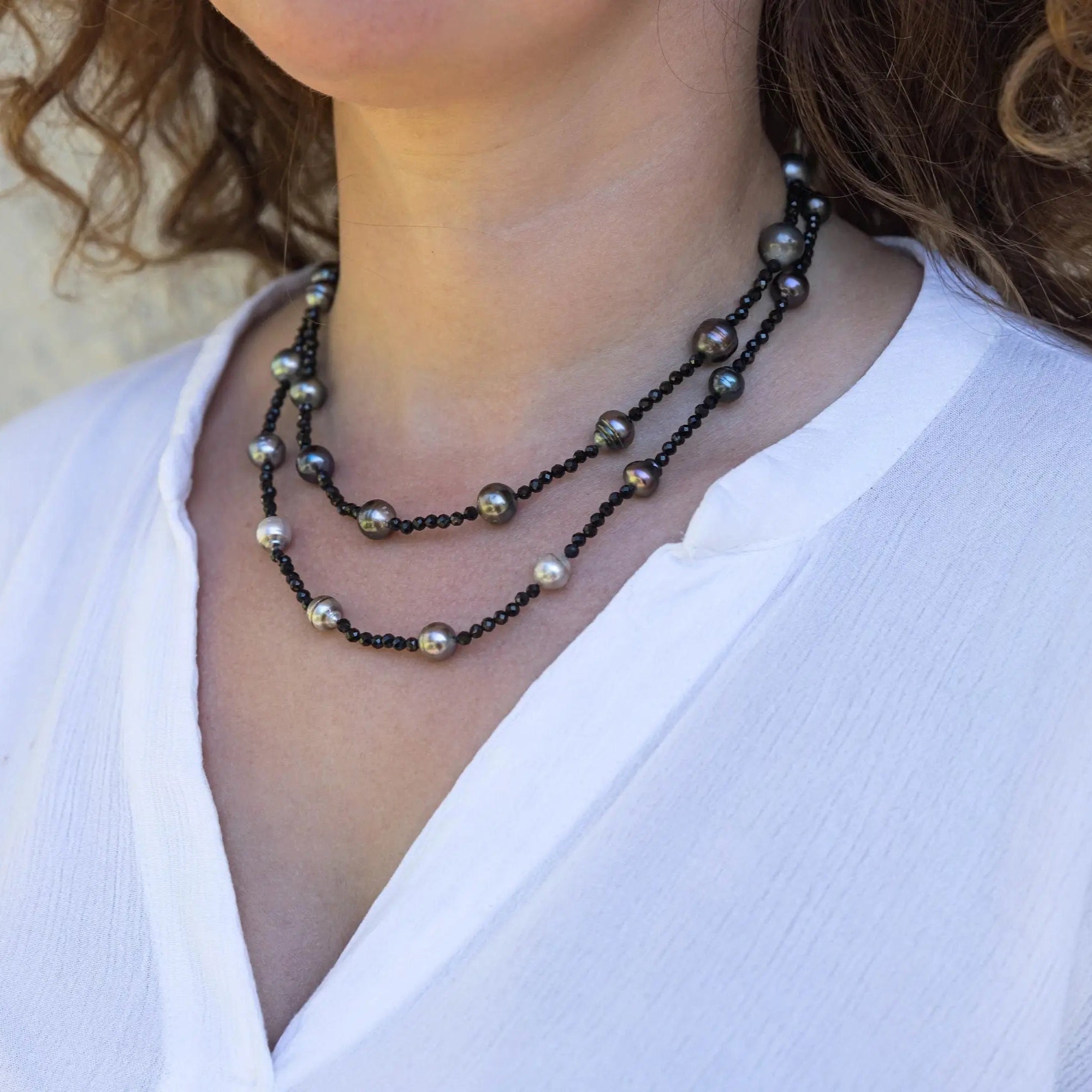 Black Spinel and Tahitian Pearls Necklace Rope Marina Pearls