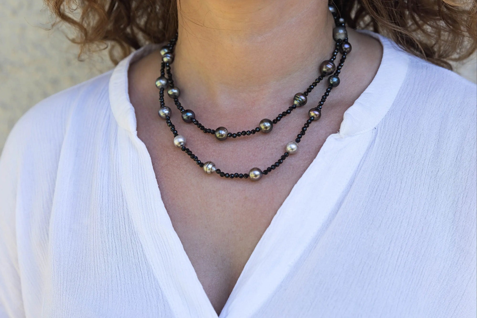 Black Spinel and Tahitian Pearls Necklace Rope Marina Pearls