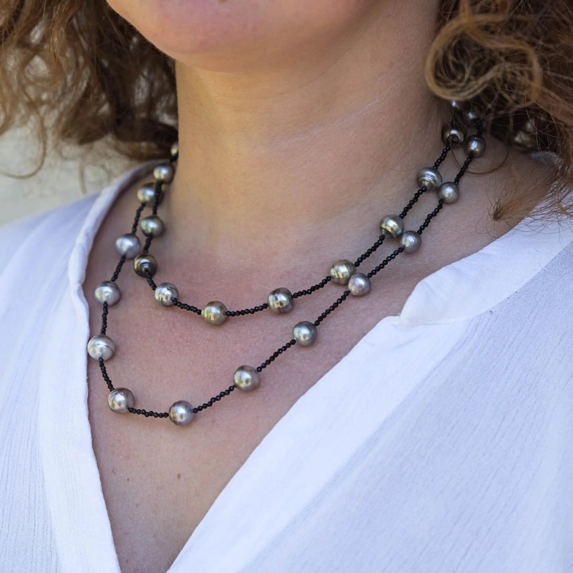 Black Spinel and Tahitian Pearls Necklace Rope Marina Pearls