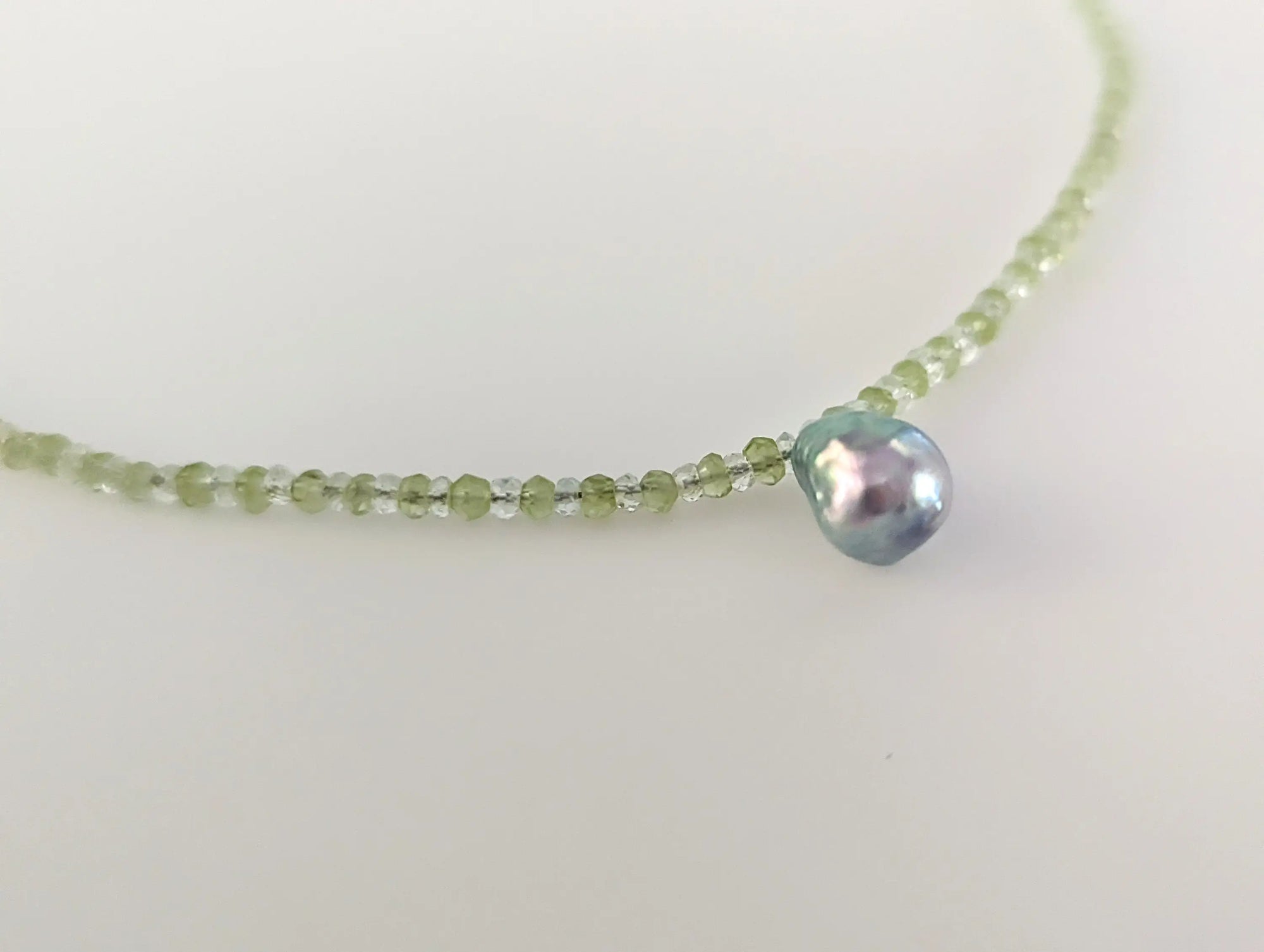 Blue Baroque Akoya, Aquamarine, and Peridot Beads Necklace Marina Pearls