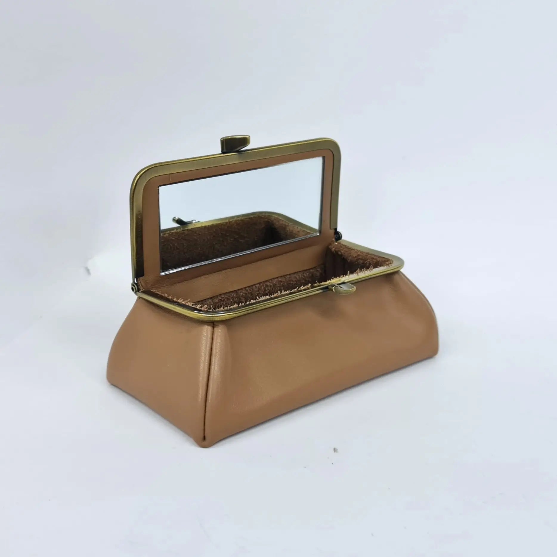 Camel Brown Handmade Genuine Leather Travel Bag - Cosmetic Bag