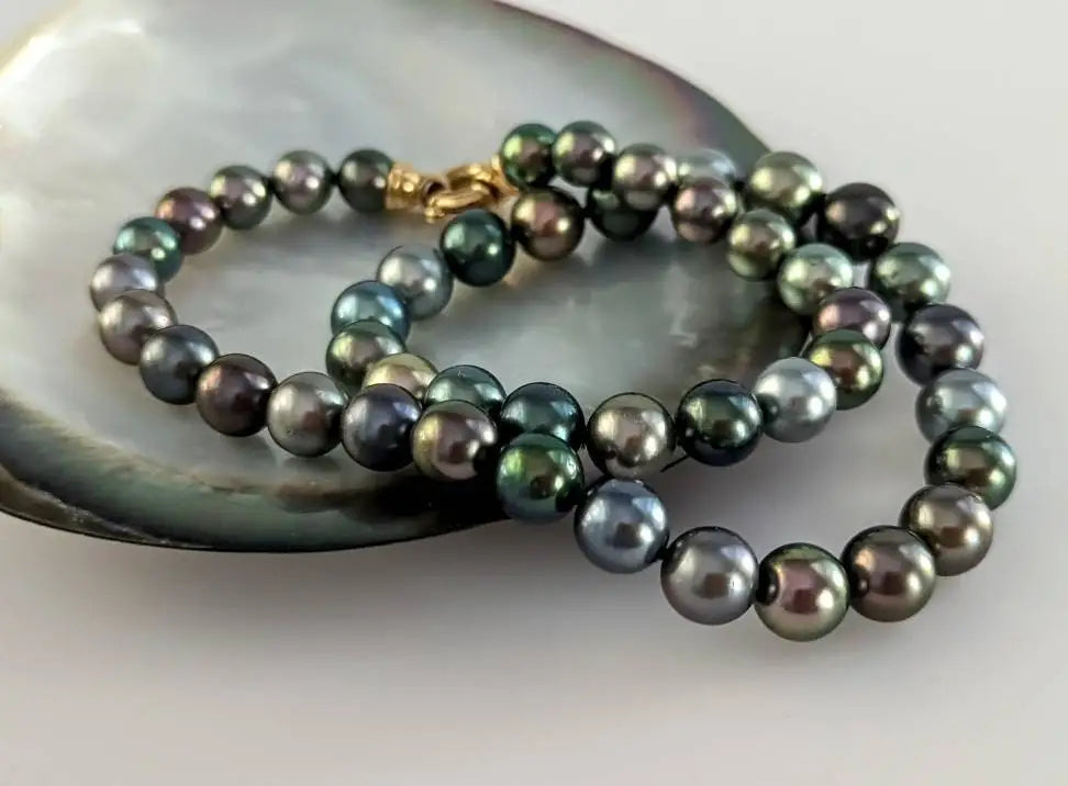 CANDY COLORS! Tahitian Pearl Necklace with 18K Yellow Gold Clasp Marina Pearls