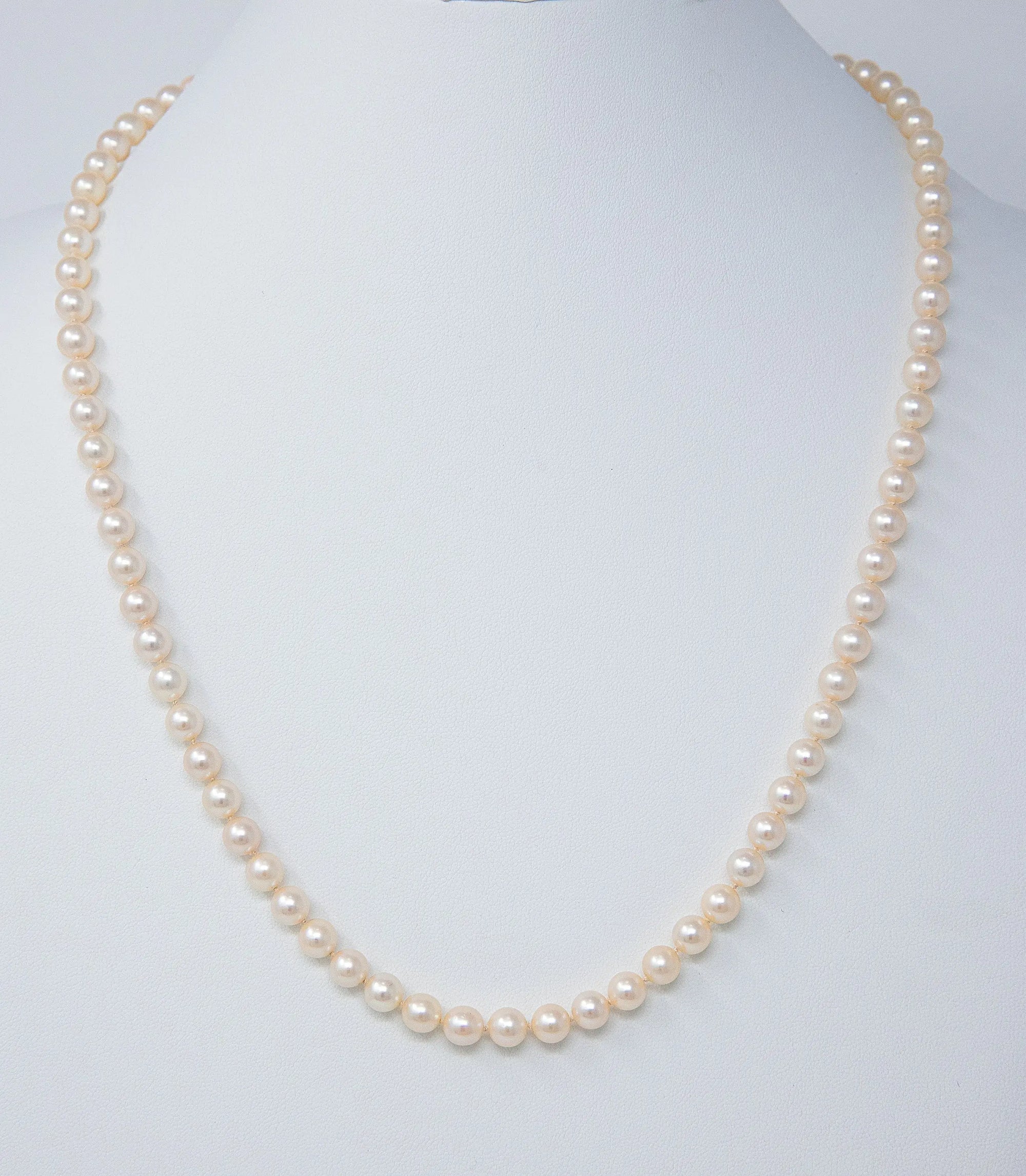 Classic Long Akoya Pearl Necklace Mikimoto 14K Yellow Gold Clasp Marina Pearls