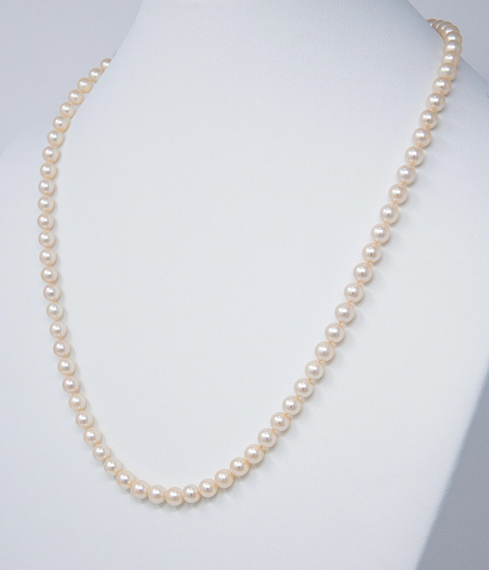 Classic Long Akoya Pearl Necklace Mikimoto 14K Yellow Gold Clasp Marina Pearls