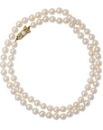 Classic Long Akoya Pearl Necklace Mikimoto 14K Yellow Gold Clasp Marina Pearls