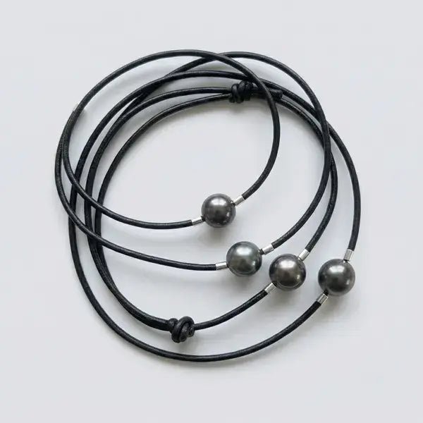 9 - 11mm Tahitian Pearl and Leather Cord Adjustable Bracelet Elegant Bracelets by Marina Korneev