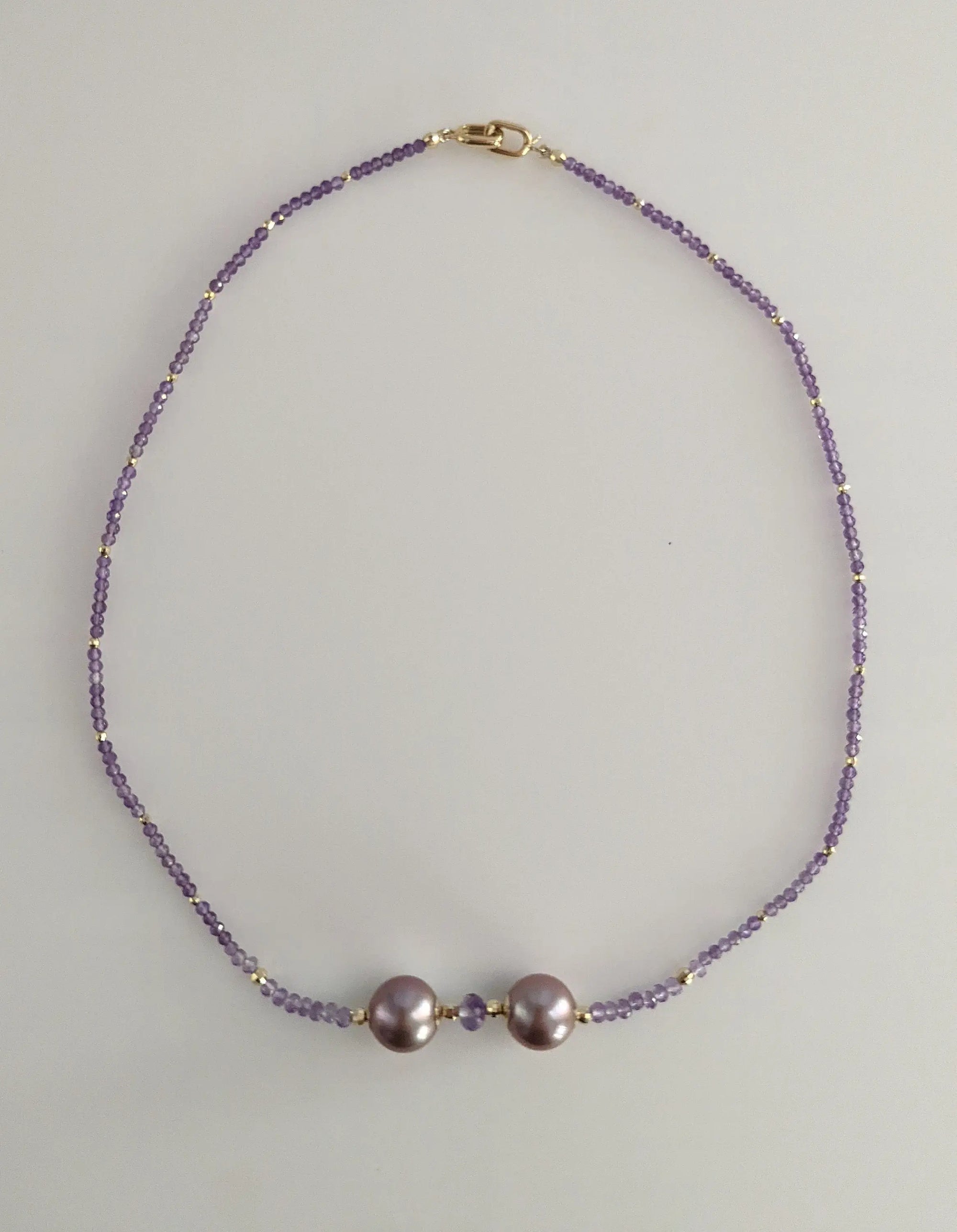 Edison Freshwater Pearls with Amethyst and 14K Yellow Gold Necklace Marina Pearls