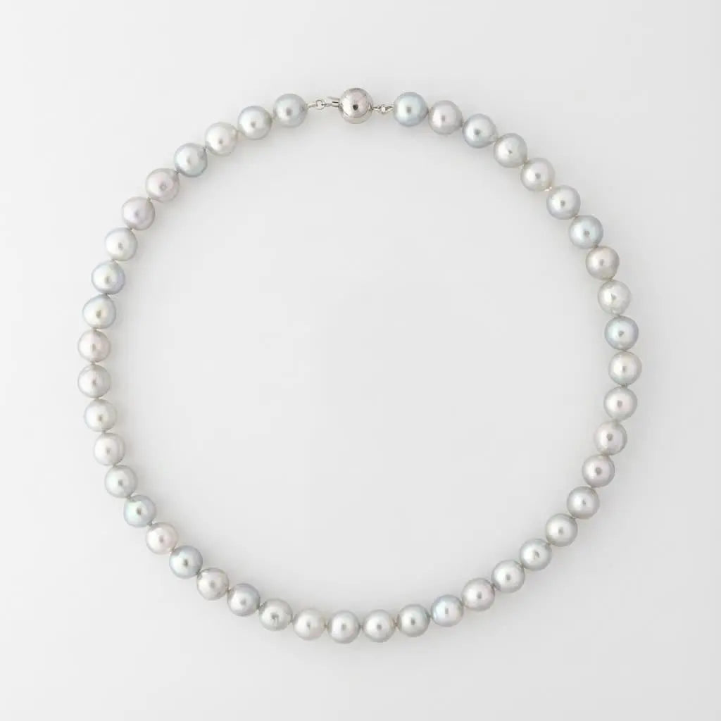 8.5-9.0mm Silvery Blue Semi-Baroque Akoya Pearl Necklace - Marina Korneev
