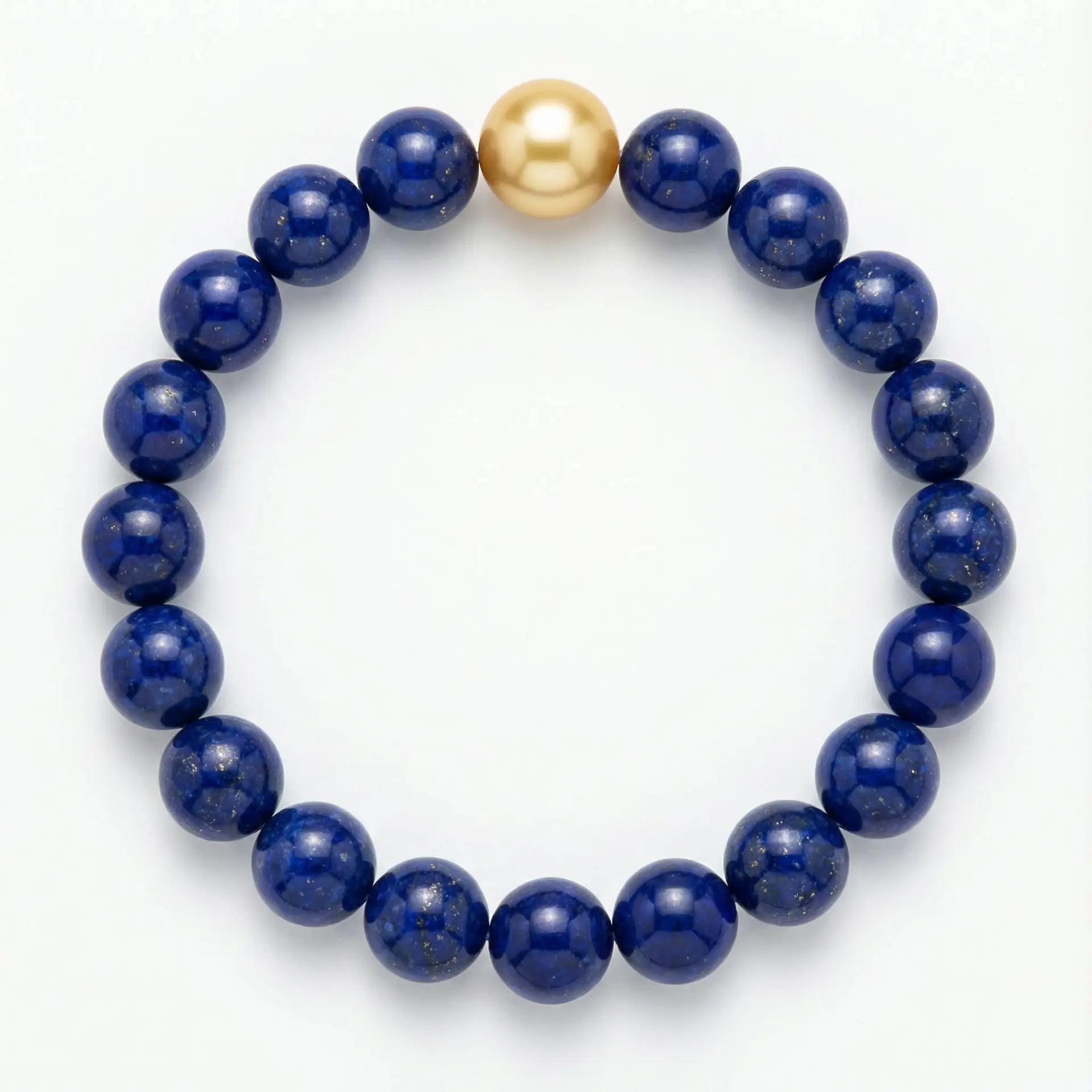 10-11mm Golden South Sea Pearl Lapis Lazuli Stretch Bracelet