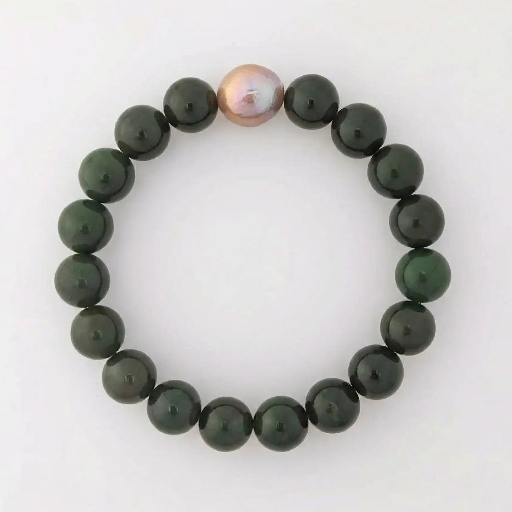 10-11mm Chinese Freshwater Edison Pearl Nephrite Stretch Bracelet - Marina Korneev