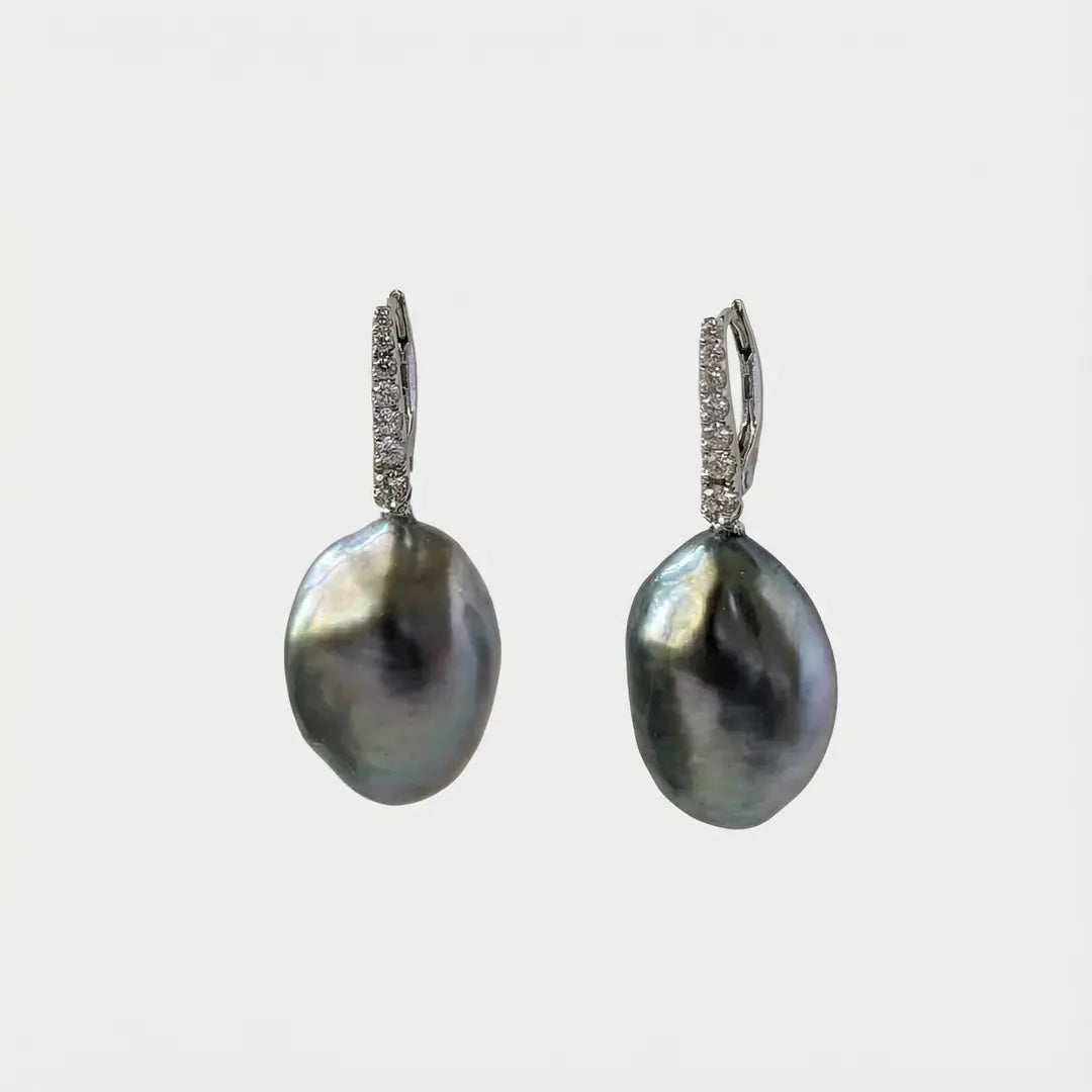 19-20mm Tahitian Keshi Pearl Dangling Lever-Back Earrings - Marina Korneev