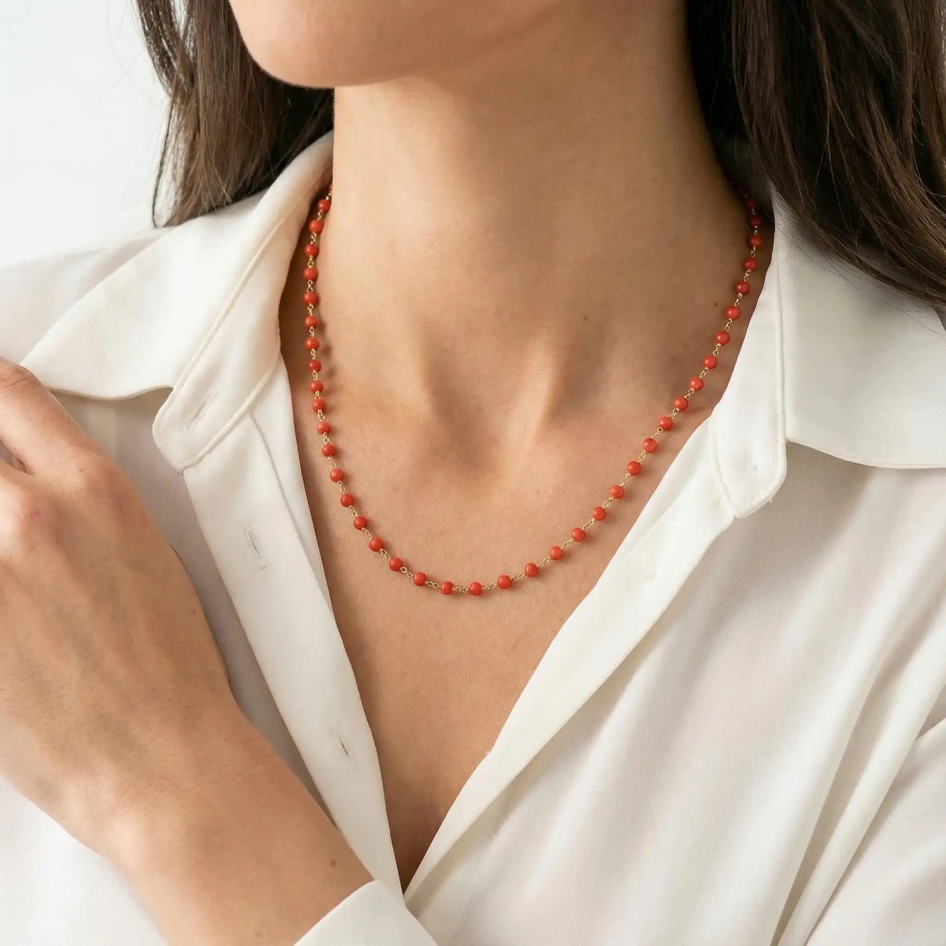 3.0-3.5mm Mediterranian Cоral Station Necklace - Marina Korneev