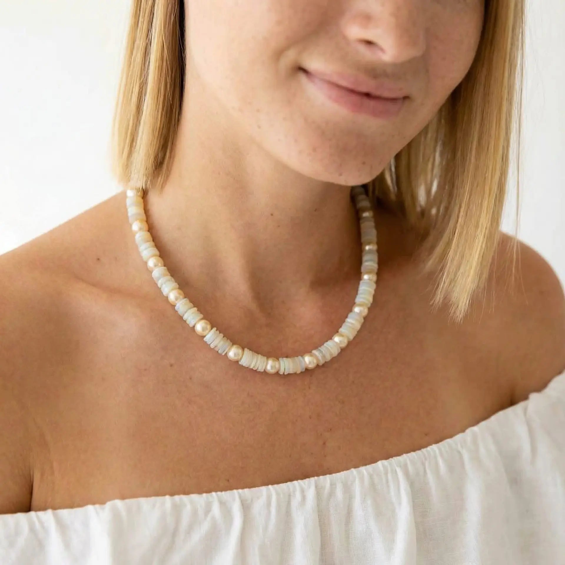 7.5-8.0mm Golden Akoya Pearl and Australian Opal Necklace - Marina Korneev