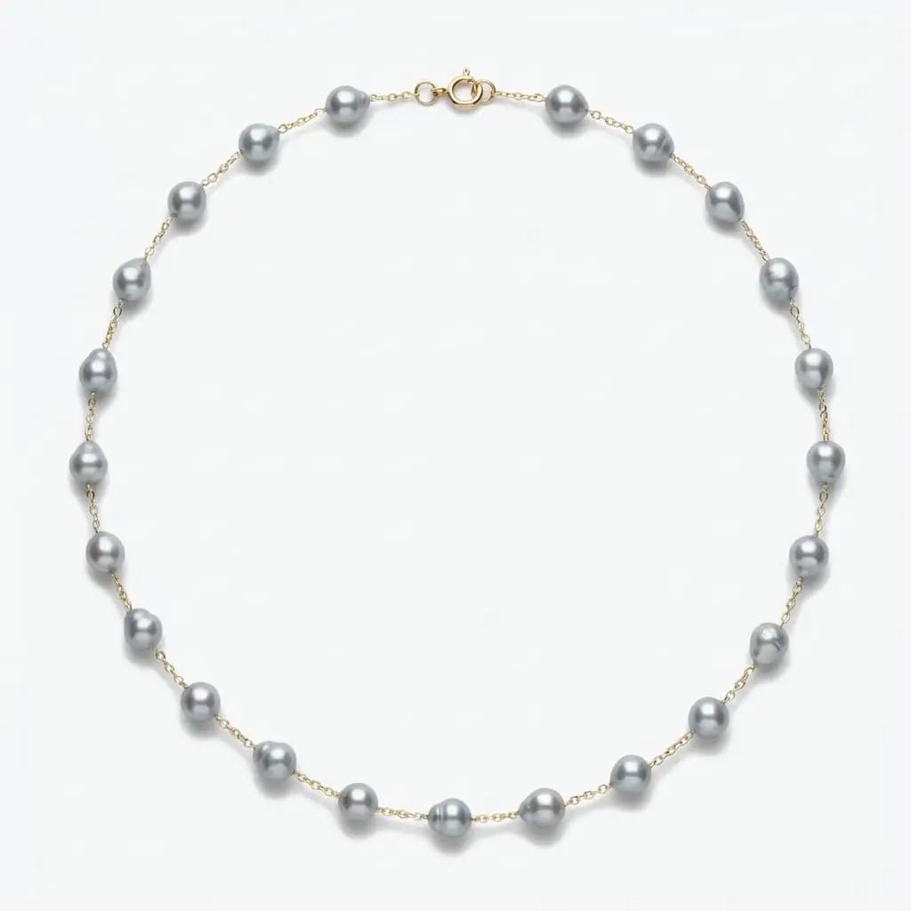 7.5 - 8.5mm Blue Baroque Akoya Pearl Station Necklace - Marina Korneev