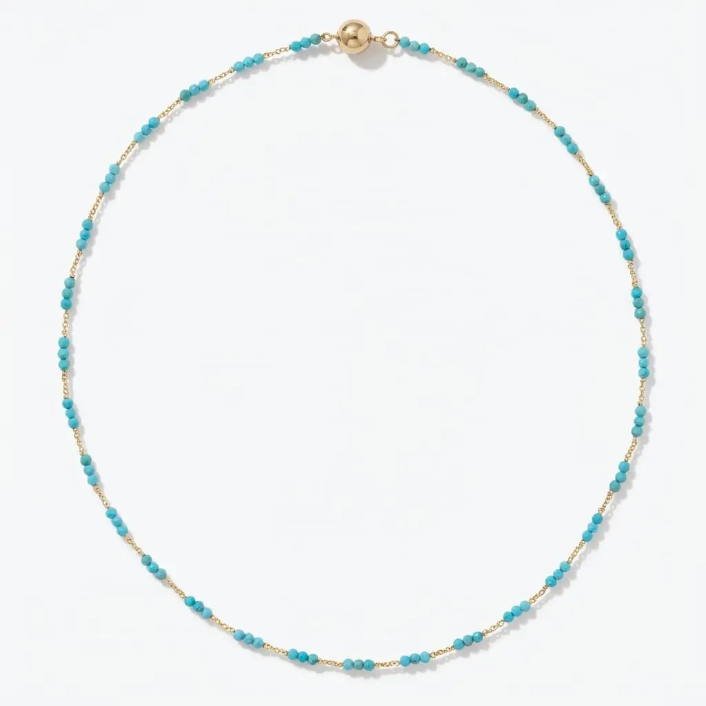 Tiny Arizona Turquoise Beads Gold Chain Station Necklace - Marina Korneev