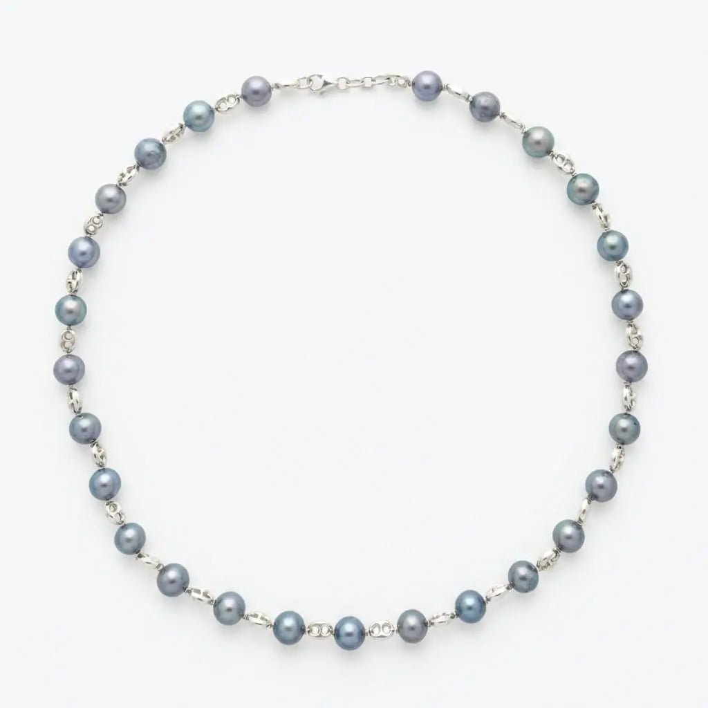 7.5 - 8.0mm Wire Wrap Station Dyed Akoya Pearl Necklace - Marina Korneev