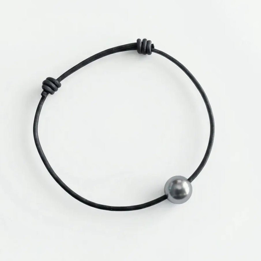 9 - 11mm Tahitian Pearl and Leather Cord Adjustable Bracelet - Marina Korneev