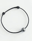 9 - 11mm Tahitian Pearl and Leather Cord Adjustable Bracelet - Marina Korneev