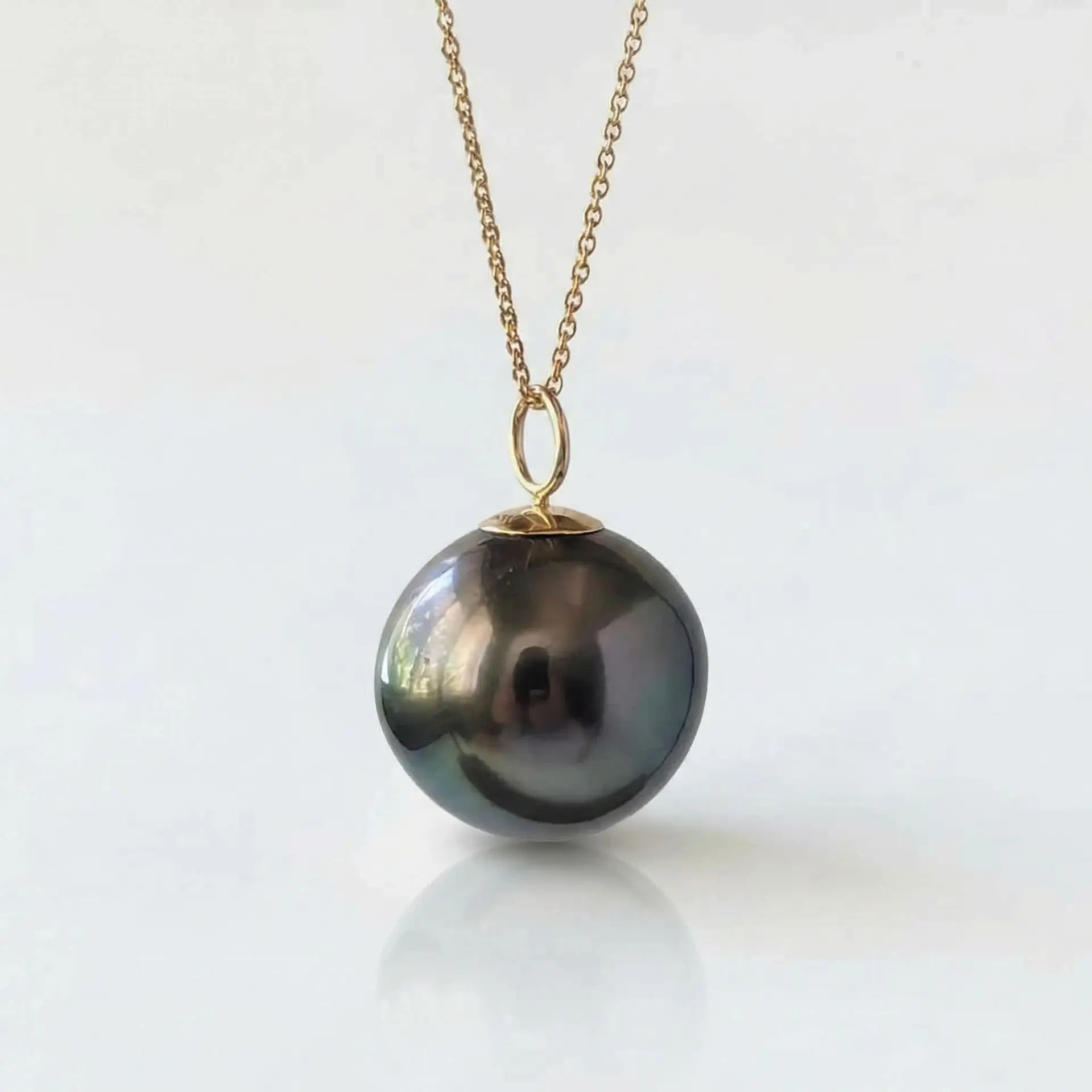 13 - 14mm Green Round Tahitian Pearl Pendant Elegant Pendants by Marina Korneev