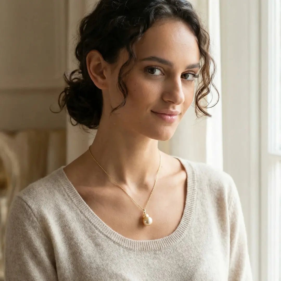 11 - 12mm Baroque Golden South Sea Pearl Pendant Elegant Pendants by Marina Korneev