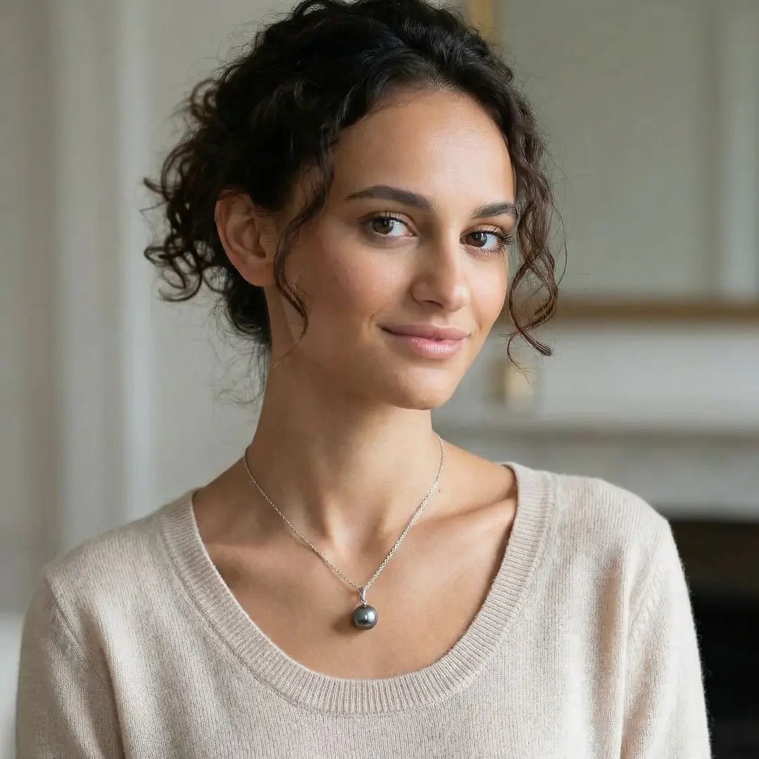 11 - 12mm Semi Round Tahitian Pearl Pendant Elegant Pendants by Marina Korneev