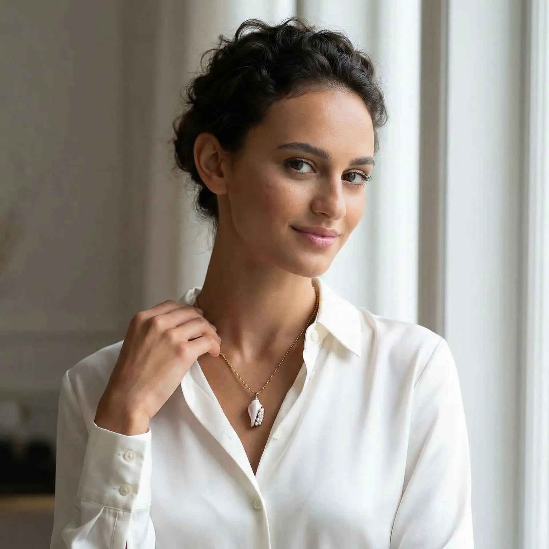 3.5 - 4.0mm Freshwater Pearl and Shell Pendant Elegant Pendants by Marina Korneev