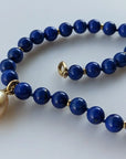 Golden South Sea Pearl and Lapis Lazuli Necklace 14K Yellow Gold Marina Pearls