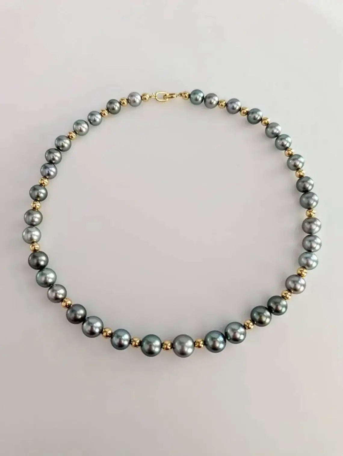 Green Tahitian Pearl Necklace with 14K WG Clasp Marina Pearls