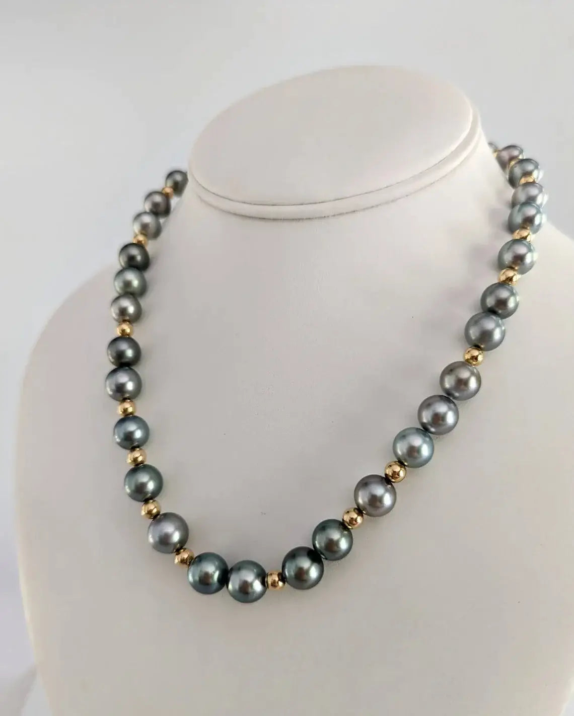 Green Tahitian Pearl Necklace with 14K WG Clasp Marina Pearls