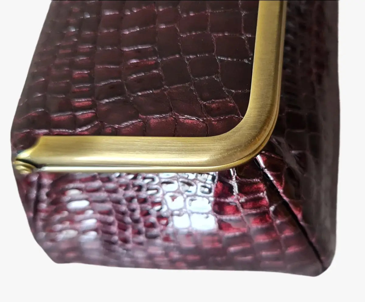 Shiny Burgundy Croc Belly Genuine Leather Travel Bag - Marina Korneev Fine Pearls