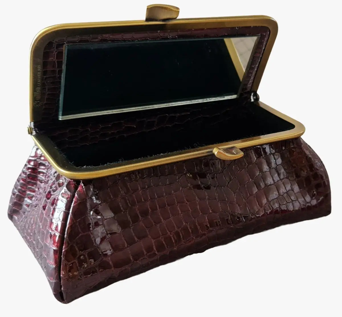 Shiny Burgundy Croc Belly Genuine Leather Travel Bag - Marina Korneev Fine Pearls