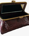 Shiny Burgundy Croc Belly Genuine Leather Travel Bag - Marina Korneev Fine Pearls