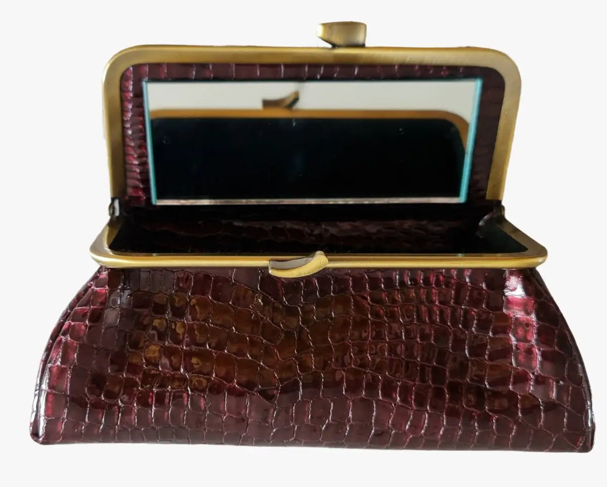 Shiny Burgundy Croc Belly Genuine Leather Travel Bag - Marina Korneev Fine Pearls