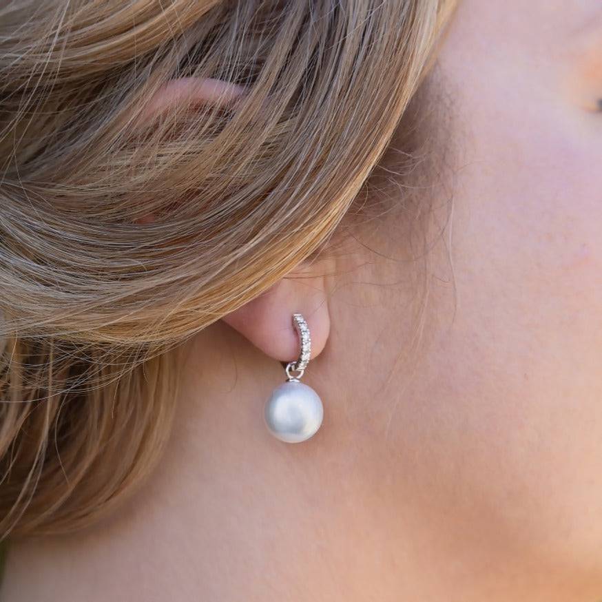 11-12mm Tahitian Pearl Diamonds Drop Earrings - Marina Korneev Fine Pearls