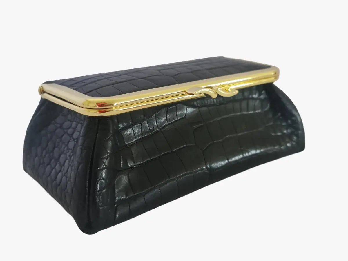 Matte Black Croc Genuine Leather Travel Bag - Marina Korneev