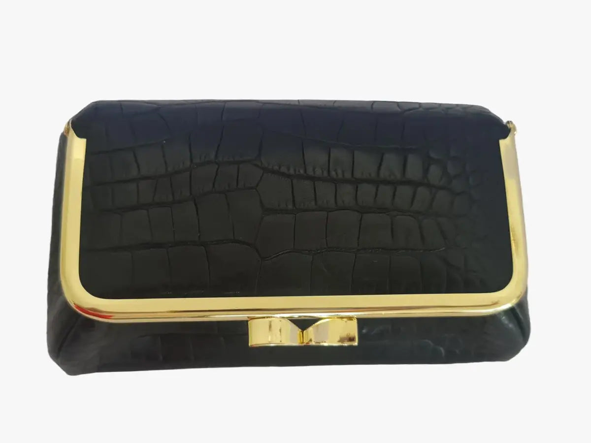 Matte Black Croc Genuine Leather Travel Bag - Marina Korneev