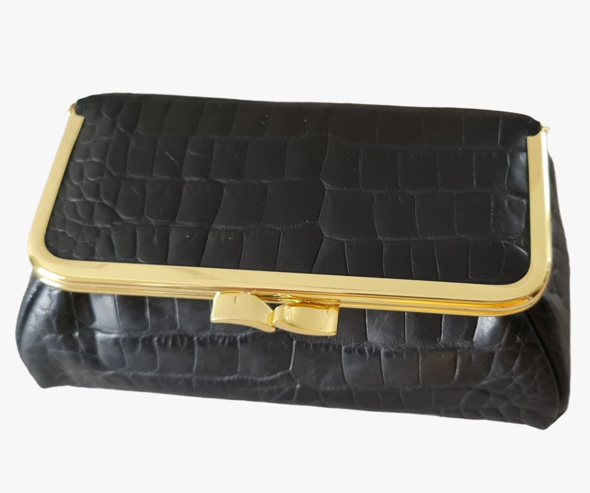 Matte Black Croc Genuine Leather Travel Bag - Marina Korneev