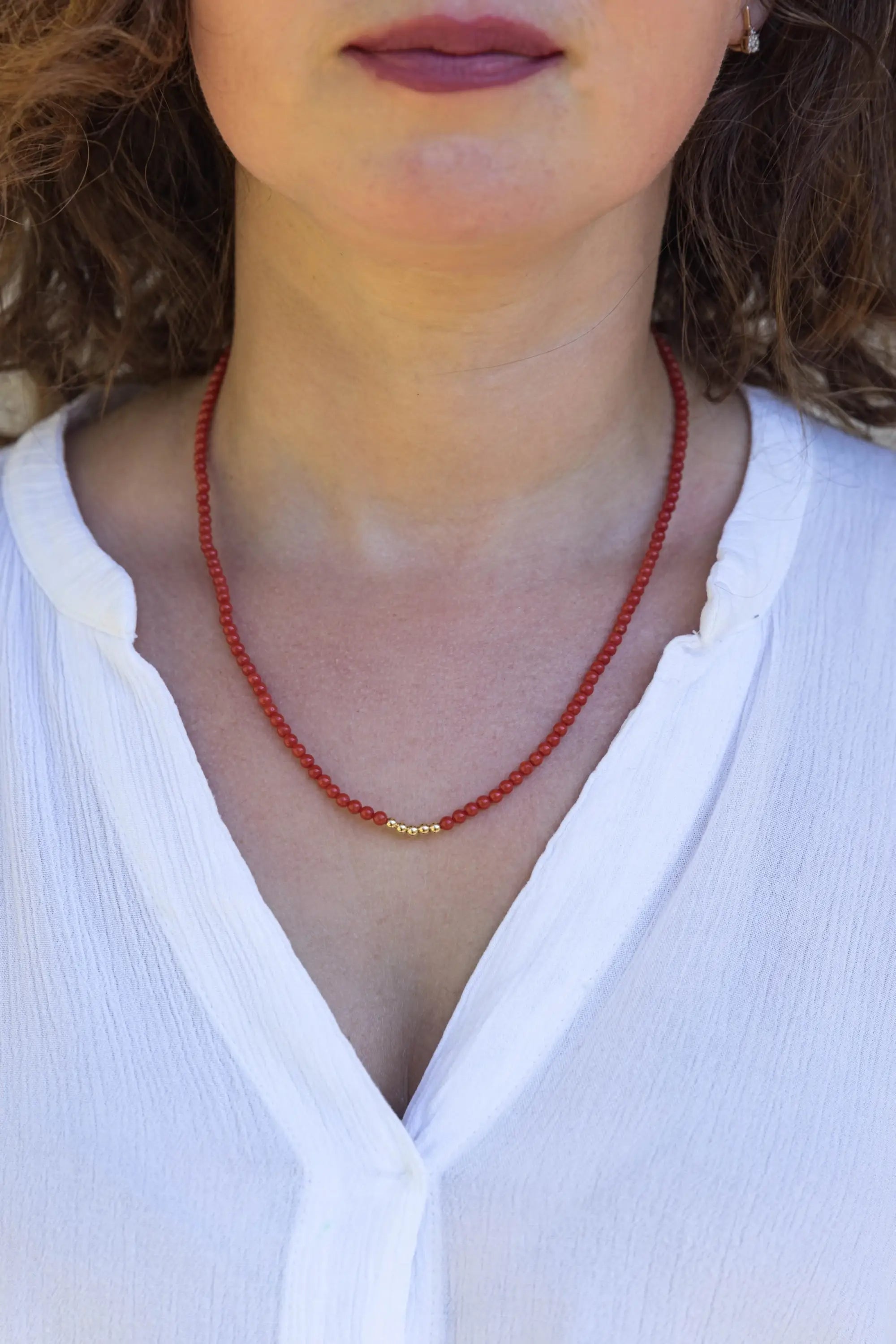 Mediterranean Coral and 14K Gold Beads Necklace - Marina Pearls