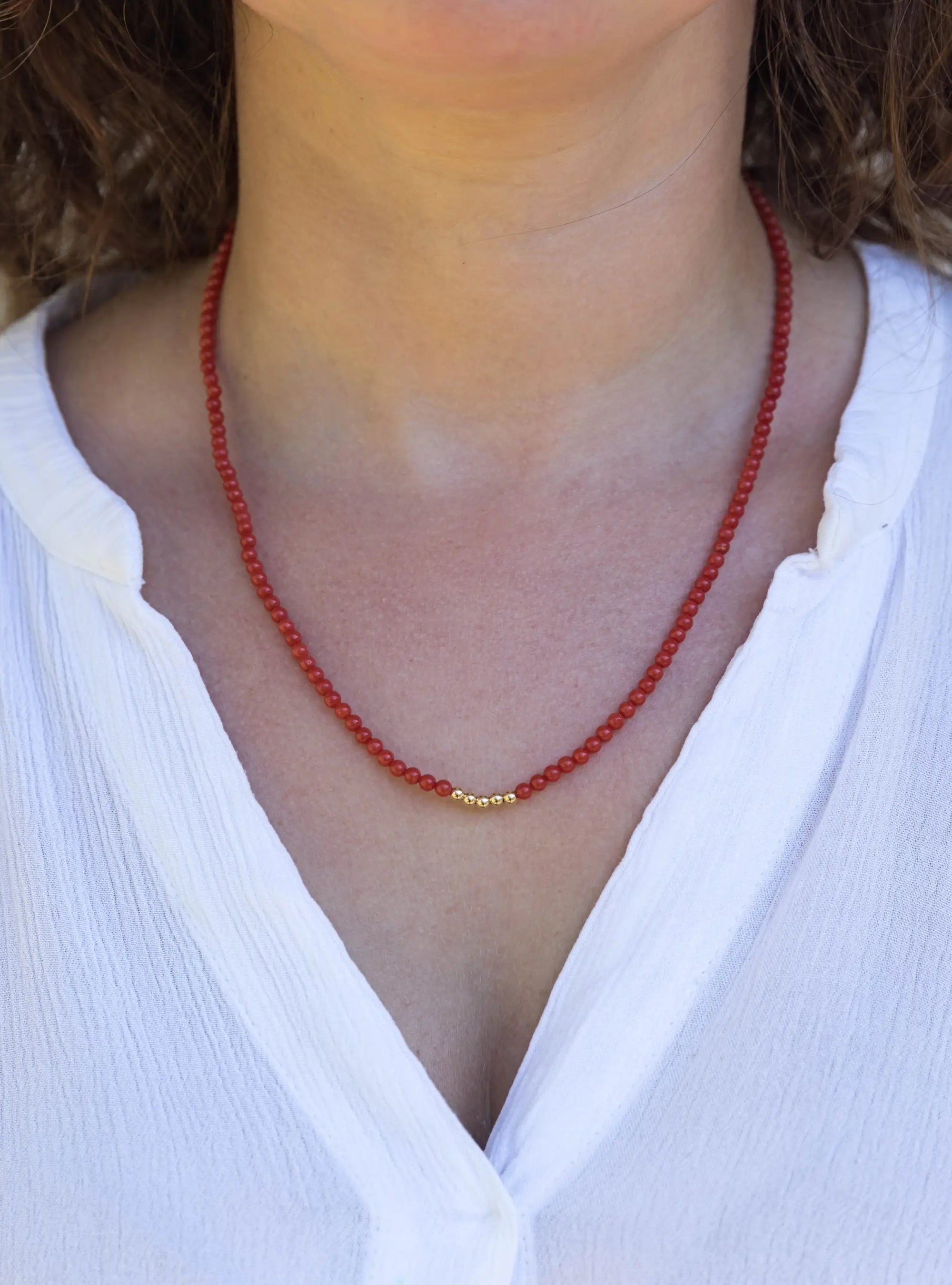 Mediterranean Coral and 14K Gold Beads Necklace - Marina Pearls