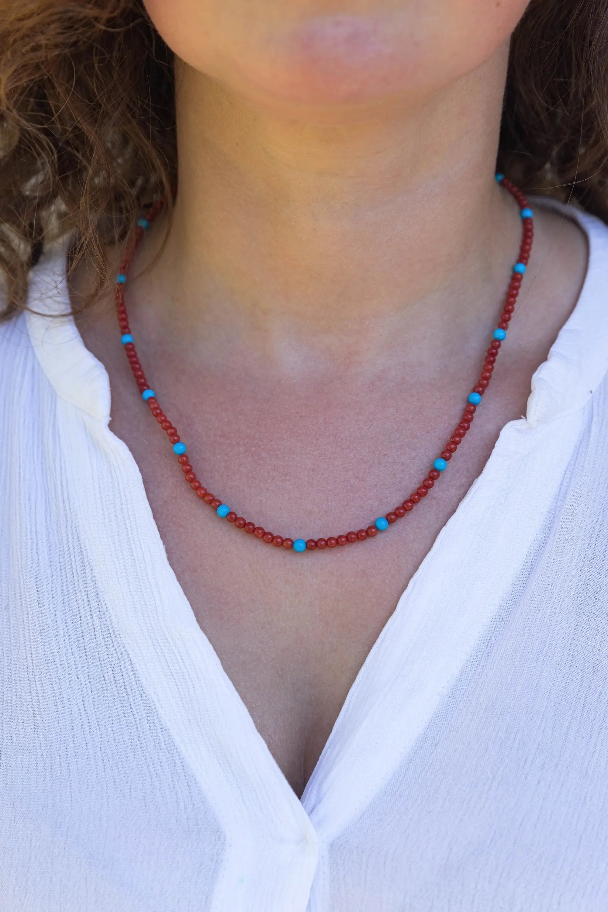 Mediterranean Coral and Sleeping Beauty Turquoise Necklace Marina Pearls