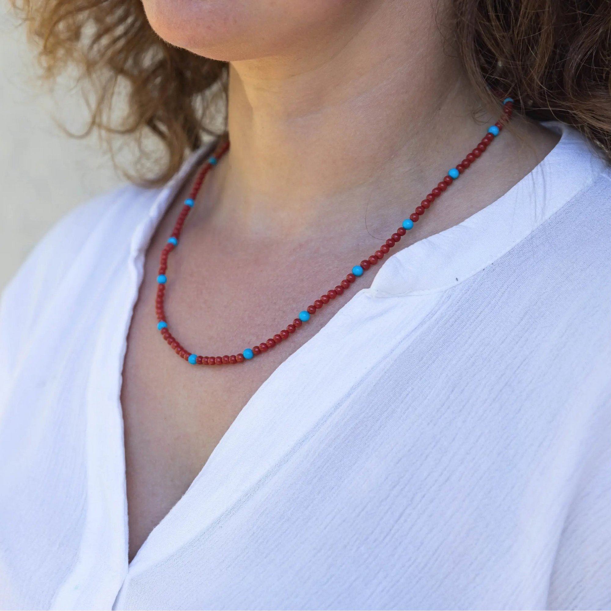 Mediterranean Coral and Sleeping Beauty Turquoise Necklace Marina Pearls