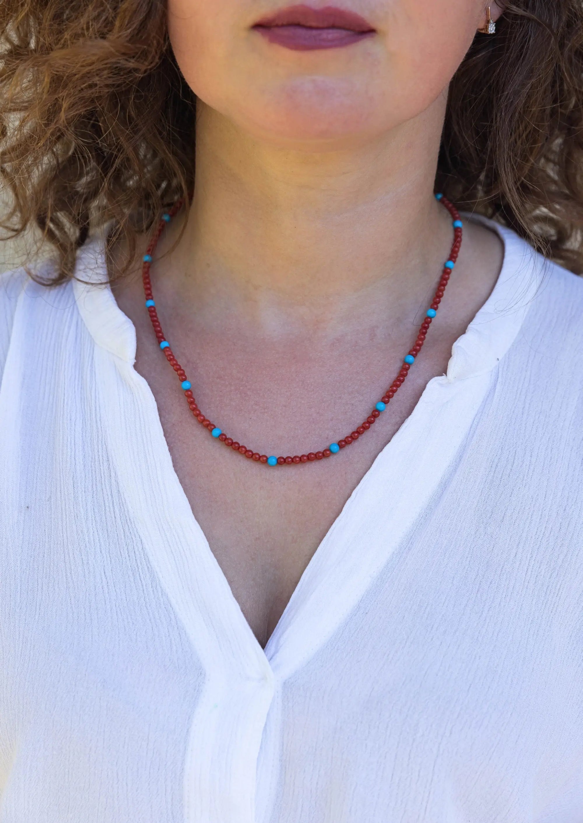 Mediterranean Coral and Sleeping Beauty Turquoise Necklace Marina Pearls