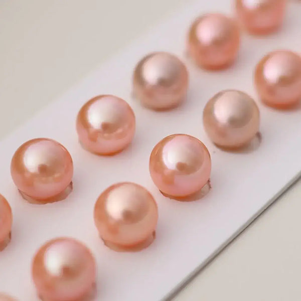 Rows of pink Korneev pearls showcasing superior surface quality and elegance