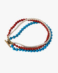 'Red, White, and Blue' Akoya Pearl, Coral, and Turquoise Three Tier Bracelet - Marina Korneev